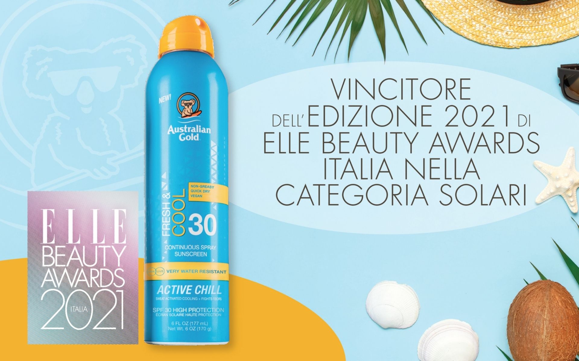 SPF 30 FRESH & COOL AUSTRALIAN GOLD: VINCITORE DELL’ ELLE BEAUTY AWARDS 2021 NELLA CATEGORIA SOLARI